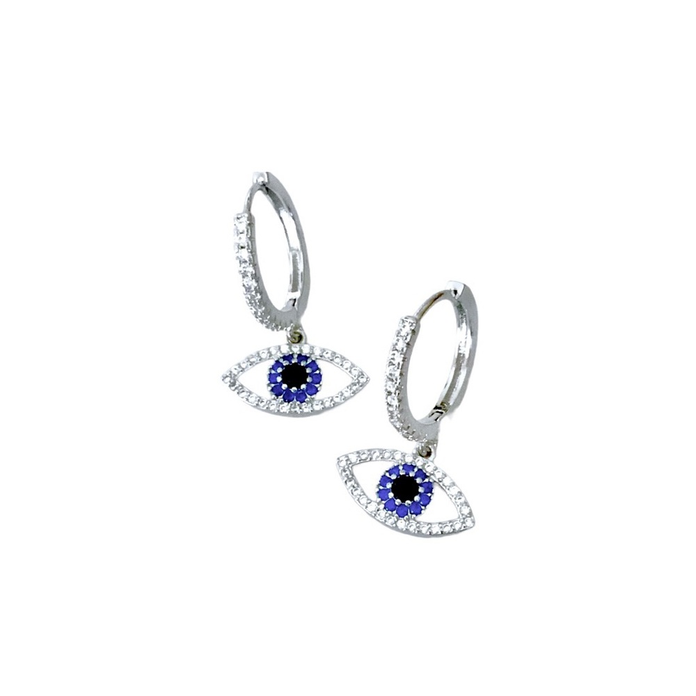 🆕 Beautiful Dainty 18k Diamond Sapphire Evil Eye Drop Dangle Earrings NWT